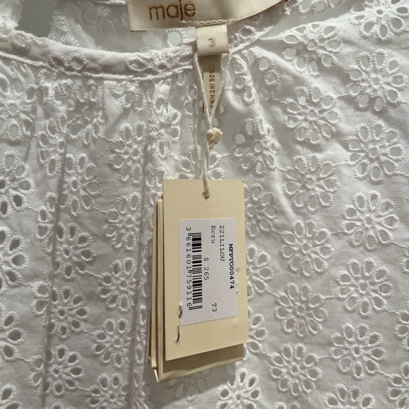 NWT Maje Lilou Eyelet Blouse Top With Cutout Ecru White L - Picture 6 of 7